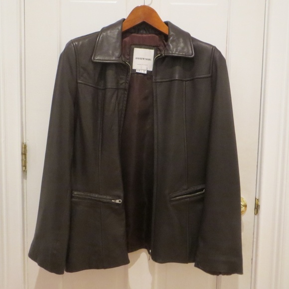 Vintage Andrew Marc Brown Leather Womens Jacket - Picture 1 of 8
